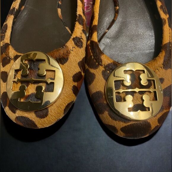 Tory Burch Leopard/Gold Reva-Haircalf Leather Ballet Flats Size 7M - Picture 4 of 9